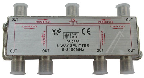 6-FACH VERTEILER SAT 5-2450MHZ MINI F-TECHNIK 6XDC PASS