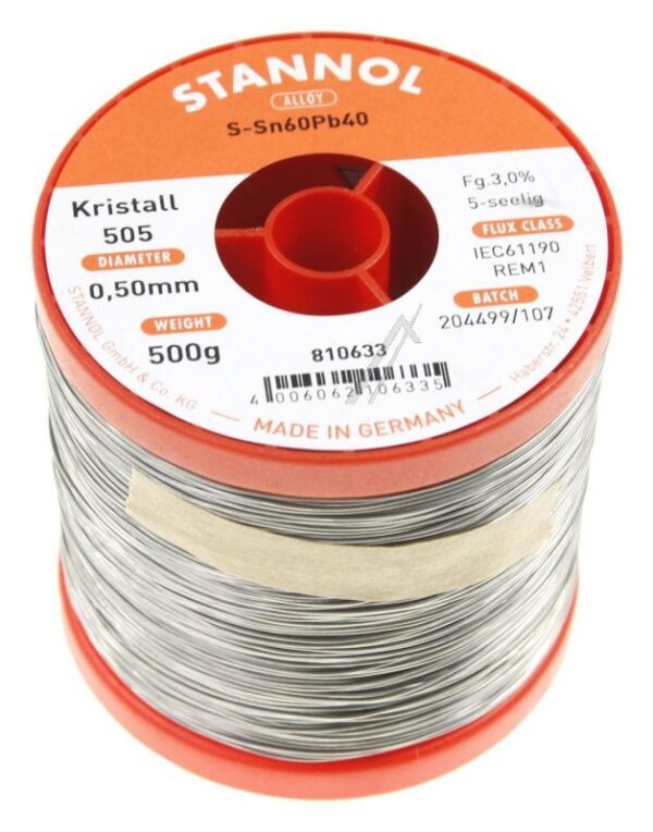 SN60PB40 810633 0,5MM 500GR KALAJ ZA LEMLJENJE 0,56 MM, BEZ POTREBE ZA ČIŠĆENJEM KRISTALL 505,60/ 40 STANNOL