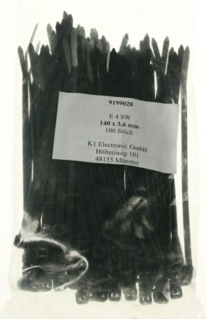E 4 SW KABELBINDER SCHWARZ,  140X3,6MM,  100 STÜCK