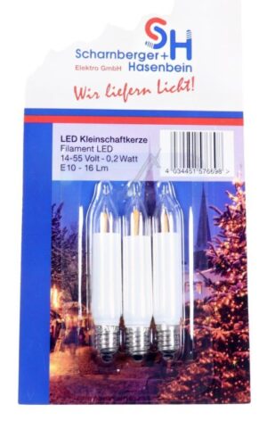 E10 14-55V-0,2W LED-KLEINSCHAFTKERZE,14-55VAC,3ER-BLISTER