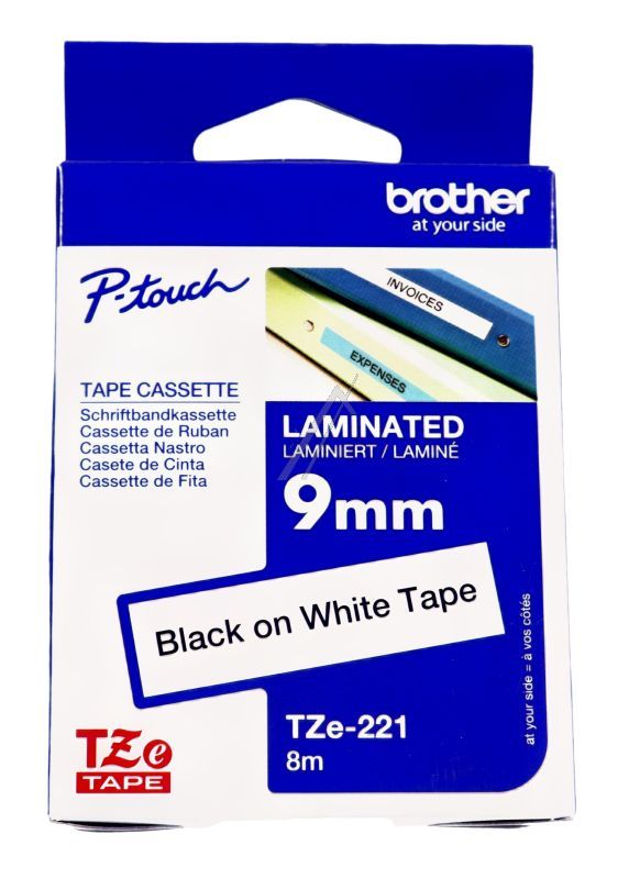 TZE-221 SCHRIFTBANDKASSETTE SCHWARZ AUF WEISS 9MM 8M