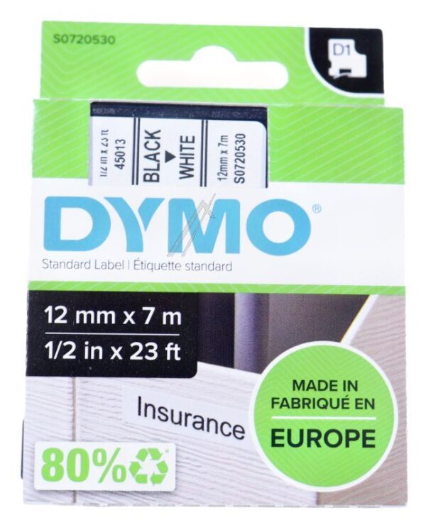 S0720530 SCHRIFTBAND SCHWARZ AUF WEISS 12MM/ 7M DYMO D1-BAND