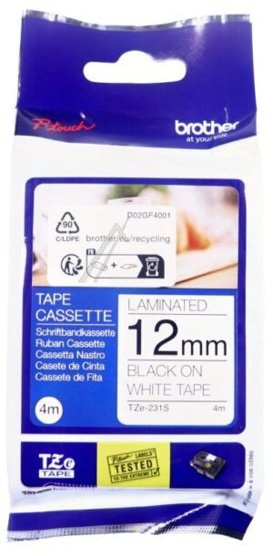 TZE231S SCHRIFTBAND SCHWARZ AUF WEISS 12MM/ 4M LAMINIERT BROTHER
