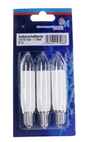 E14 14/ 16V-7W SCHAFTKERZE KLAR 3ER-BLISTER ELFENBEIN
