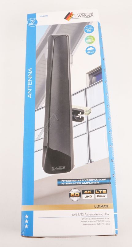 DTAN5000 AUSSENANTENNE DVB-T2 & DAB  ,  AKTIV,  SCHWARZ