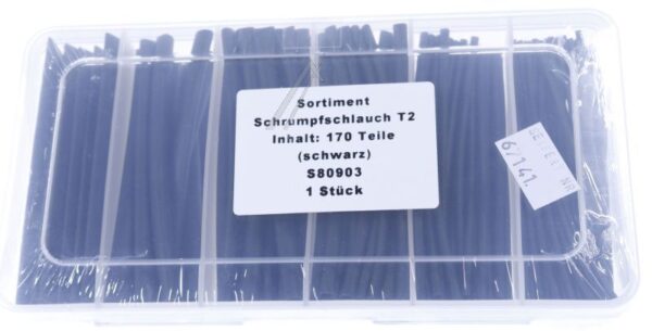 S80903 SCHRUMPFSCHLAUCH-SORTIMENT 2:1 170-TEILIG SCHWARZ IM KASTEN