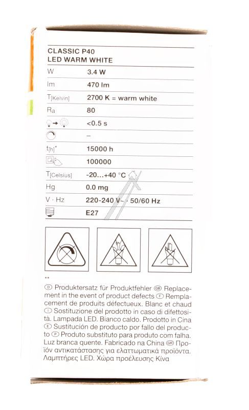 AC701590155 LED CLP40 3.4W 827 FILFR E27 P