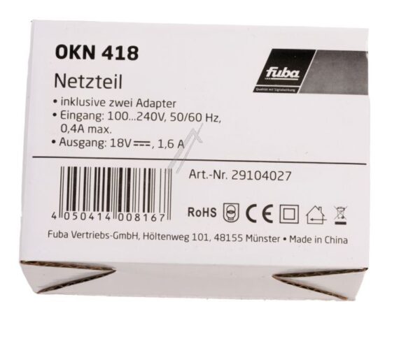 OKN 418 29104027 NETZTEIL 18V 1,6A INKL. F-ADAPTER