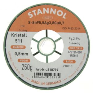 810797 LÖTDRAHT KRISTALL 511 TSC SN95 AG4 CU1 BLEIFREI 0.50MM Ø 250G