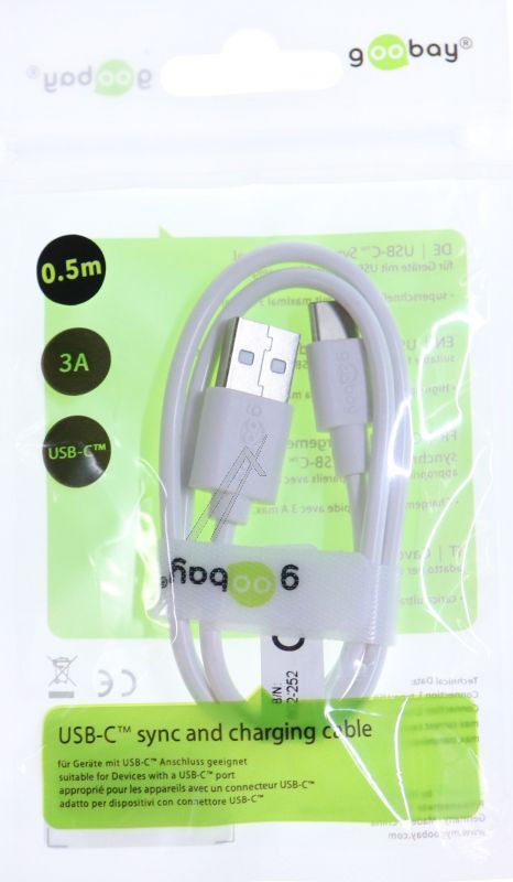 USB-C LADE- UND SYNCHRONISATIONSKABEL 3A,  WEISS,  0,5M