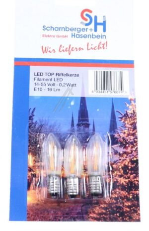 E10 14-55V-0,2W LED-TOP-RIFFELKERZE KLAR 3ER-BLISTER