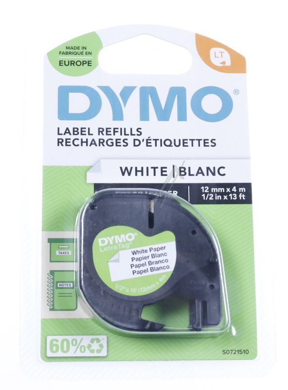 S0721510 SCHRIFTBAND SCHWARZ AUF WEISS 12MM/ 4M PAPIERBAND DYMO LETRA-TAG