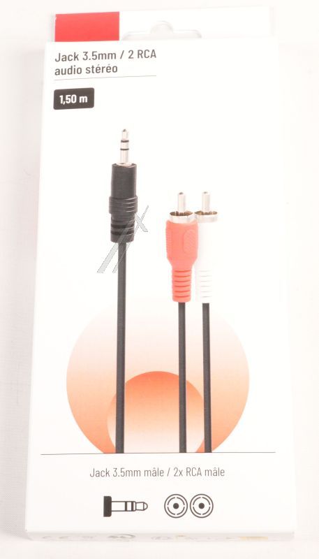 1525 KLINKENKABEL JACK 3,5MM M /  2 RCA M - 1,50M,  KABELFARBE SCHWARZ,  KARTON REGALBAR