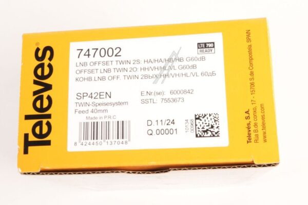 747002 LNB TWIN 2 AUSGÄNGE: HH/ VH/ HB/ VB 60DB